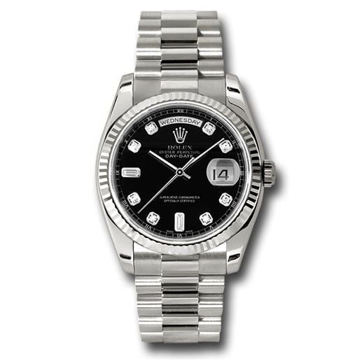 Đồng hồ Rolex White Gold Day-Date Fluted Bezel Black Diamond Dial President Bracelet 118239 bkdp 36mm