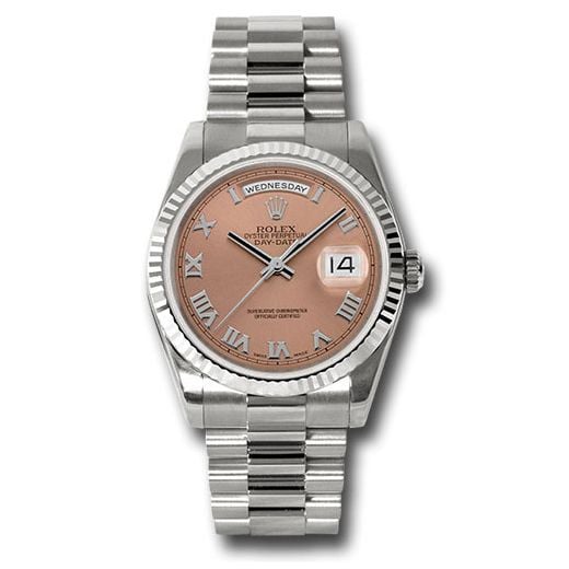 Đồng hồ Rolex White Gold Day-Date Fluted Bezel Copper Roman Dial President Bracelet 118239 crp 36mm