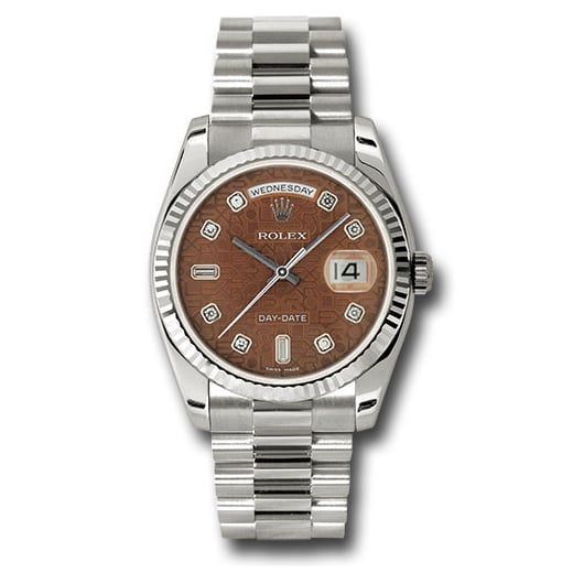 Đồng hồ Rolex White Gold Day-Date Fluted Bezel Havana Brown Diamond Dial President Bracelet 118239 hbjdp 36mm