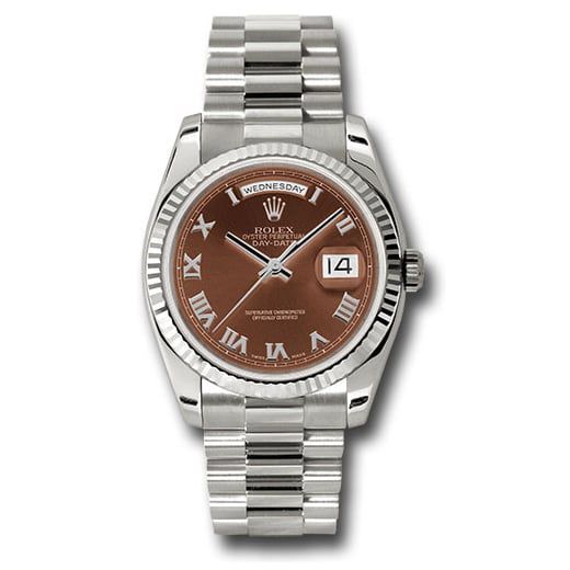 Đồng hồ Rolex White Gold Day-Date Fluted Bezel Havana Brown Index Dial President Bracelet 118239 hrp 36mm