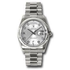 Đồng hồ Rolex White Gold Day-Date Fluted Bezel Silver Diamond Dial President Bracelet 118239 sdp 36mm