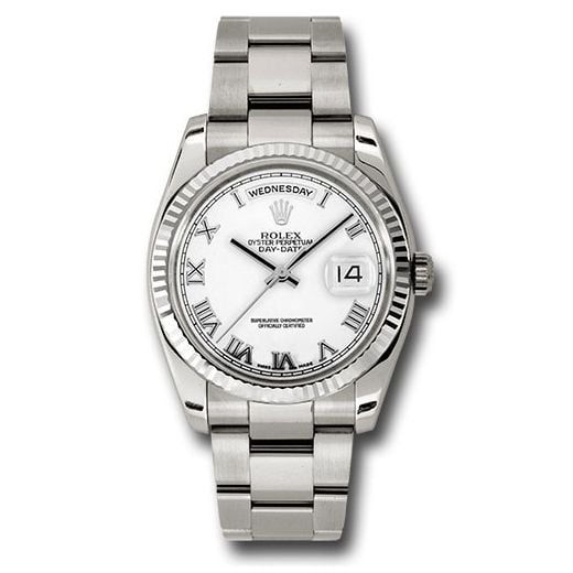 Đồng hồ Rolex White Gold Day-Date Fluted Bezel White Roman Dial Oyster Bracelet 118239 wro 36mm