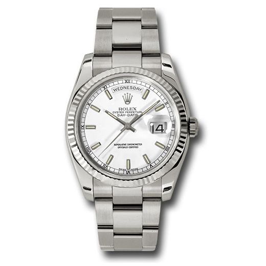 Đồng hồ Rolex White Gold Day-Date Fluted Bezel White Index Dial Oyster Bracelet 118239 wso 36mm