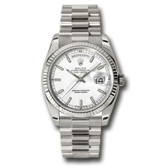 Đồng hồ Rolex White Gold Day-Date Fluted Bezel White Index Dial President Bracelet 118239 wsp 36mm