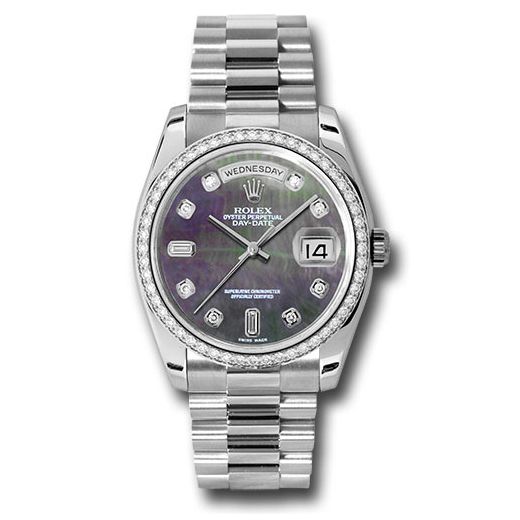 Đồng hồ Rolex Platinum Day-Date Diamond Bezel Dark Mother-Of-Pearl Diamond Dial President Bracelet 118346 dkmdp 36mm