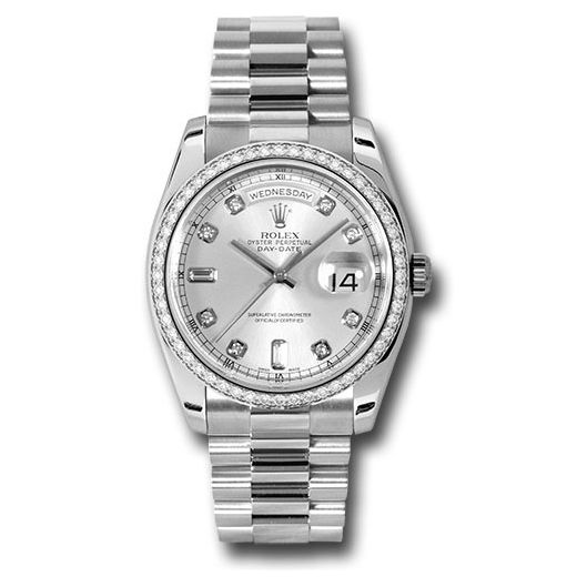 Đồng hồ Rolex Platinum Day-Date Diamond Bezel Silver Diamond Dial President Bracelet 118346 sdp 36mm
