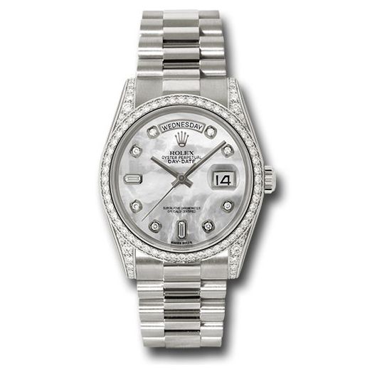 Đồng hồ Rolex White Gold Day-Date Diamond Bezel Mother-Of-Pearl Diamond Dial President Bracelet 118389 mdp 36mm