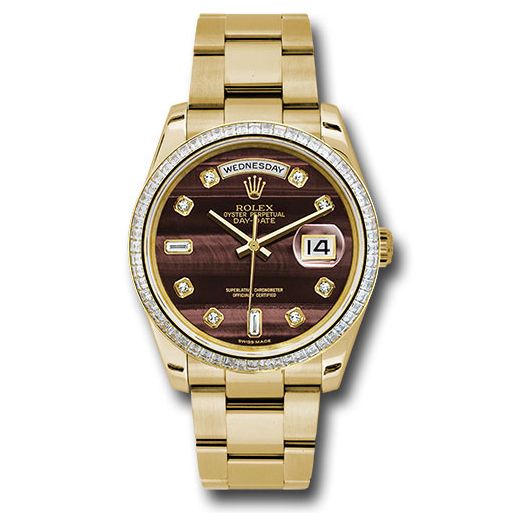 Đồng hồ Rolex Yellow Gold Day-Date Diamond Bezel Bulls Eye Diamond Dial Oyster Bracelet 118398 bedo 36mm