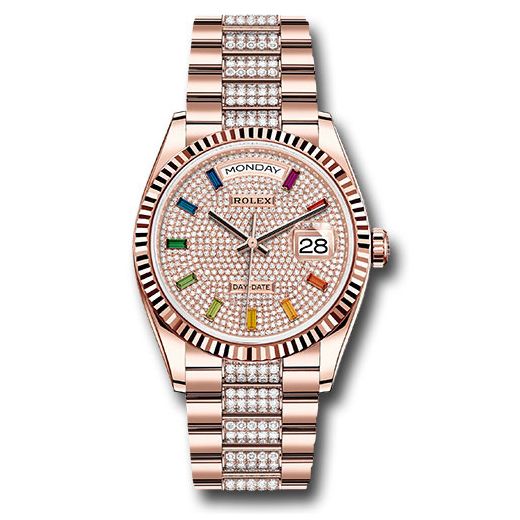 Đồng hồ Rolex Everose Gold Day-Date Fluted Bezel Diamond-Paved Dial Diamond President Bracelet 128235 dprsdp 36mm