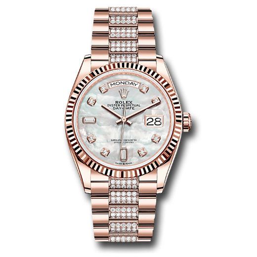 Đồng hồ Rolex Everose Gold Day-Date Fluted Bezel White Mother-Of-Pearl Diamond Dial Diamond President Bracelet 128235 mddp 36mm