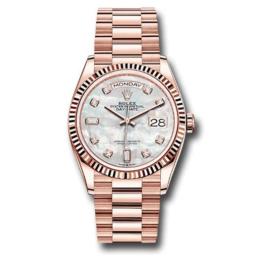 Đồng hồ Rolex Everose Gold Day-Date Fluted Bezel Mother-of-Pearl Diamond Dial President Bracelet 128235 mdp 36mm