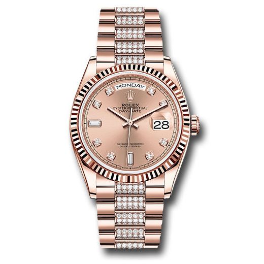 Đồng hồ Rolex Everose Gold Day-Date Fluted Bezel Rosé Diamond Dial Diamond President Bracelet 128235 rsddp 36mm
