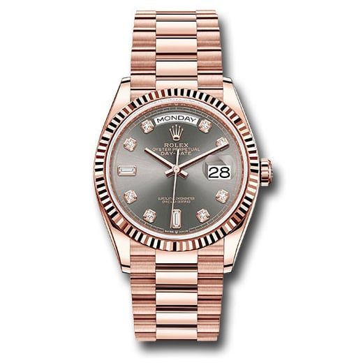 Đồng hồ Rolex Everose Gold Day-Date Fluted Bezel Slate Diamond Dial President Bracelet 128235 sldp 36mm