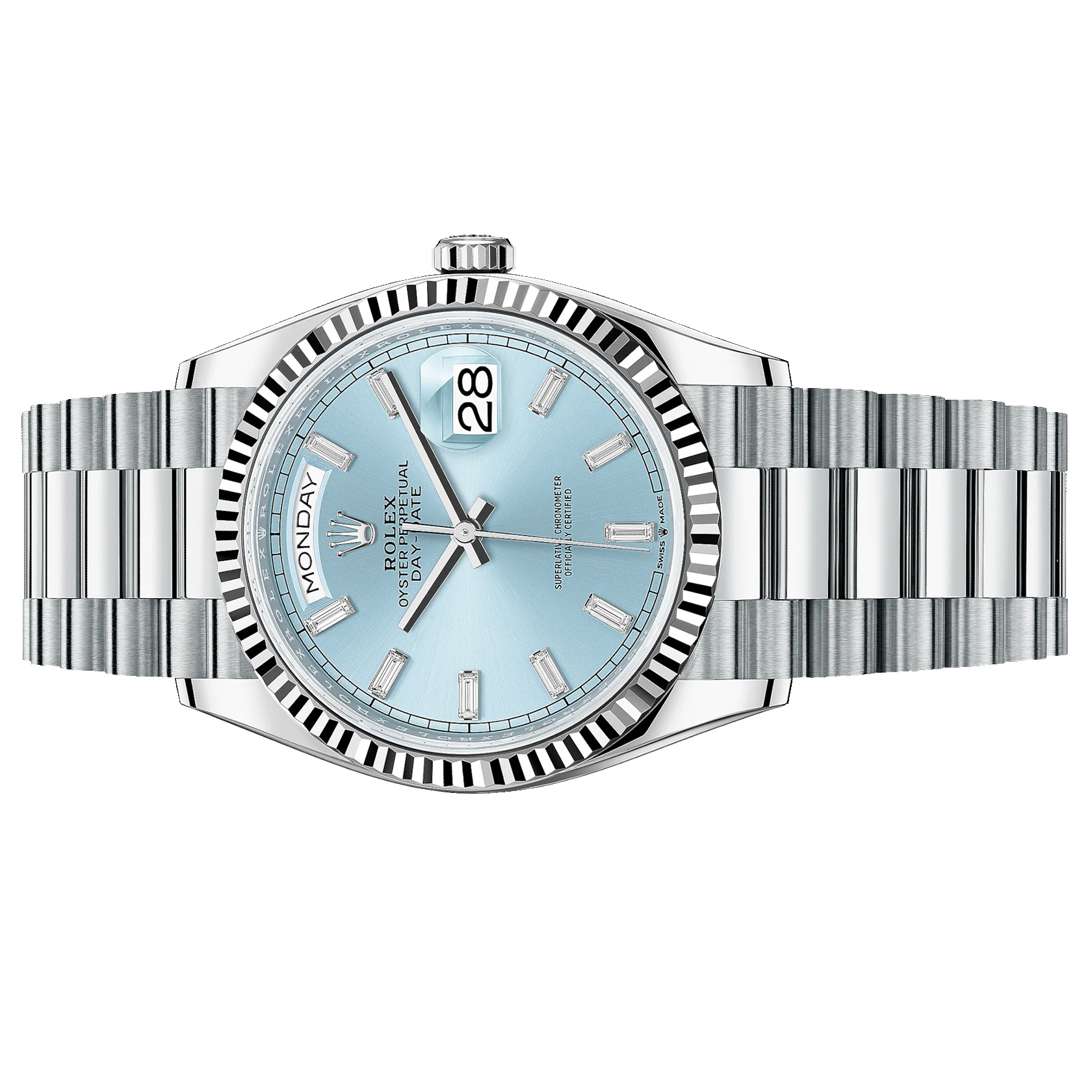 Rolex Platinum Day-Date 36 Fluted Bezel Ice Blue Dial President