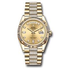 Đồng hồ Rolex Yellow Gold Day-Date Fluted Bezel Champagne Diamond Dial Diamond President Bracelet 128238 chddp 36mm