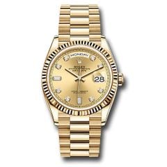 Đồng hồ Rolex Yellow Gold Day-Date Fluted Bezel Champagne Diamond Dial President Bracelet 128238 chdp 36mm