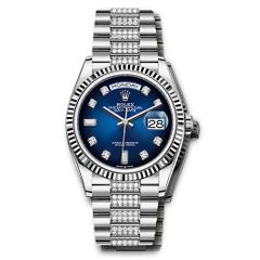 Đồng hồ Rolex White Gold Day-Date Fluted Bezel Blue Ombre Diamond Dial Diamond President Bracelet 128239 bloddp 36mm