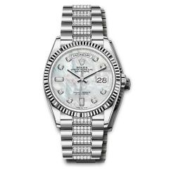Đồng hồ Rolex White Gold Day-Date Fluted Bezel White Mother-Of-Pearl Diamond Dial Diamond President Bracelet 128239 mddp 36mm