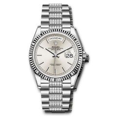 Đồng hồ Rolex White Gold Day-Date Fluted Bezel Silver Index Dial Diamond President Bracelet 128239 sidp 36mm