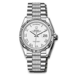 Đồng hồ Rolex White Gold Day-Date Fluted Bezel White Roman Dial Diamond President Bracelet 128239 wrdp 36mm