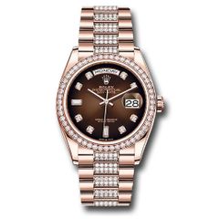 Đồng hồ Rolex Everose Gold Day-Date Diamond Bezel Brown Ombre Diamond Dial Diamond President Bracelet 128345rbr broddp 36mm