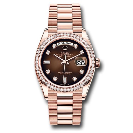 Đồng hồ Rolex Everose Gold Day-Date Diamond Bezel Brown Ombre Diamond Dial President Bracelet 128345RBR brodp 36mm