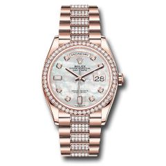 Đồng hồ Rolex Everose Gold Day-Date Diamond Bezel White Mother-Of-Pearl Diamond Dial Diamond President Bracelet 128345rbr mddp 36mm