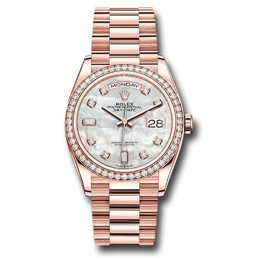 Đồng hồ Rolex Everose Gold Day-Date Diamond Bezel Mother-of-Pearl Diamond Dial President Bracelet 128345RBR mdp 36mm