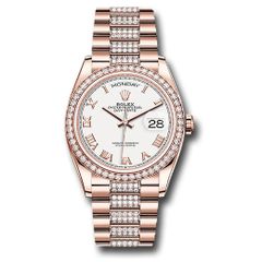 Đồng hồ Rolex Everose Gold Day-Date Diamond Bezel White Roman Dial Diamond President Bracelet 128345rbr wrdp 36mm