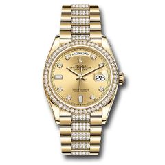 Đồng hồ Rolex Yellow Gold Day-Date Diamond Bezel Champagne Diamond Dial Diamond President Bracelet 128348rbr chddp 36mm