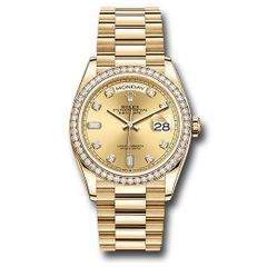 Đồng hồ Rolex Yellow Gold Day-Date Diamond Bezel Champagne Diamond Dial President Bracelet 128348RBR chdp 36mm