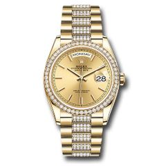 Đồng hồ Rolex Yellow Gold Day-Date Diamond Bezel Champagne Index Dial Diamond President Bracelet 128348rbr chidp 36mm
