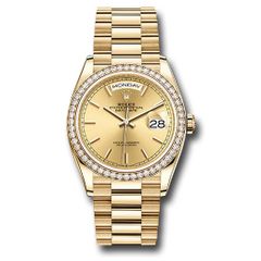 Đồng hồ Rolex Yellow Gold Day-Date Diamond Bezel Champagne Index Dial President Bracelet 128348RBR chip 36mm