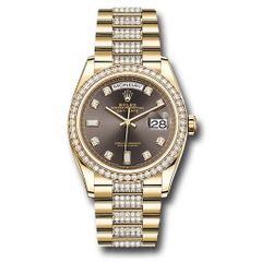 Đồng hồ Rolex Yellow Gold Day-Date Diamond Bezel Dark Grey Diamond Dial Diamond President Bracelet 128348rbr dkgrddp 36mm