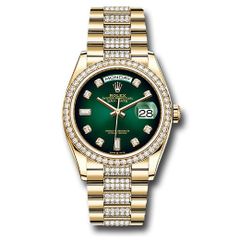 Đồng hồ Rolex Yellow Gold Day-Date Diamond Bezel Green Ombré Diamond Dial Diamond President Bracelet 128348rbr groddp 36mm