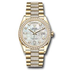 Đồng hồ Rolex Yellow Gold Day-Date Diamond Bezel White Mother-Of-Pearl Diamond Dial Diamond President Bracelet 128348rbr mddp 36mm