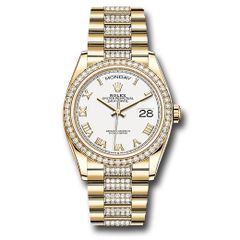 Đồng hồ Rolex Yellow Gold Day-Date Diamond Bezel White Roman Dial Diamond President Bracelet 128348rbr wrdp 36mm