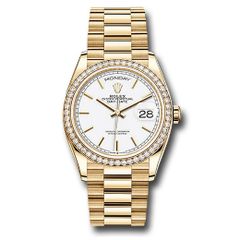 Đồng hồ Rolex Yellow Gold Day-Date Diamond Bezel White Roman Dial President Bracelet 128348rbr wrp 36mm