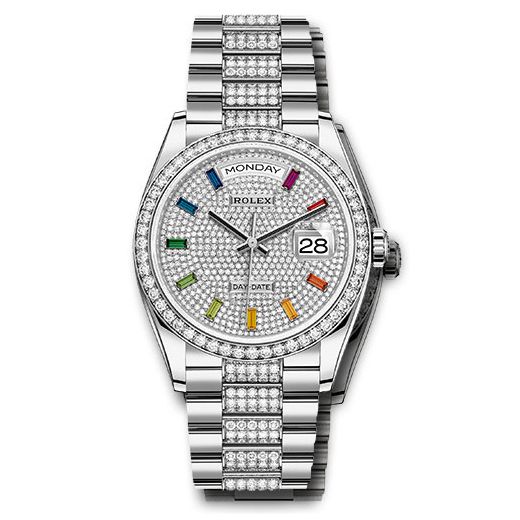 Đồng hồ Rolex White Gold Day-Date Diamond Bezel Diamond-Paved Dial Diamond President Bracelet 128349rbr dprsdp 36mm