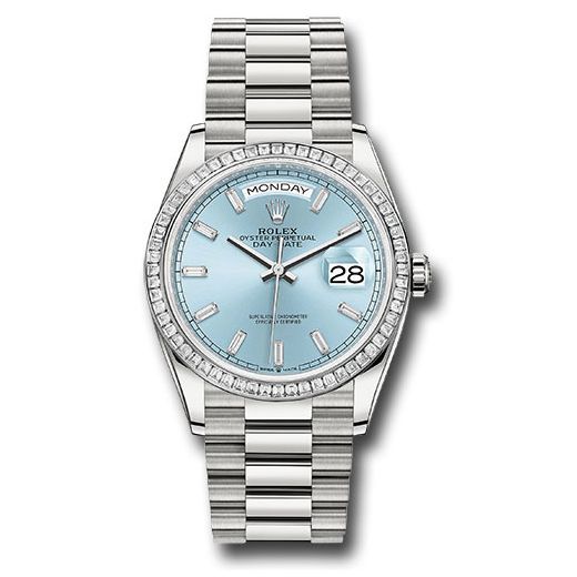 Đồng hồ Rolex Platinum Day-Date Diamond Bezel Ice Blue Dial President Bracelet 128396tbr ibbdp 36mm