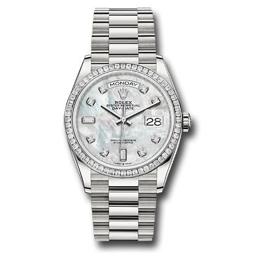 Đồng hồ Rolex Platinum Day-Date Diamond Bezel White Mother-Of-Pearl Diamond Dial President Bracelet 128396tbr mdp 36mm