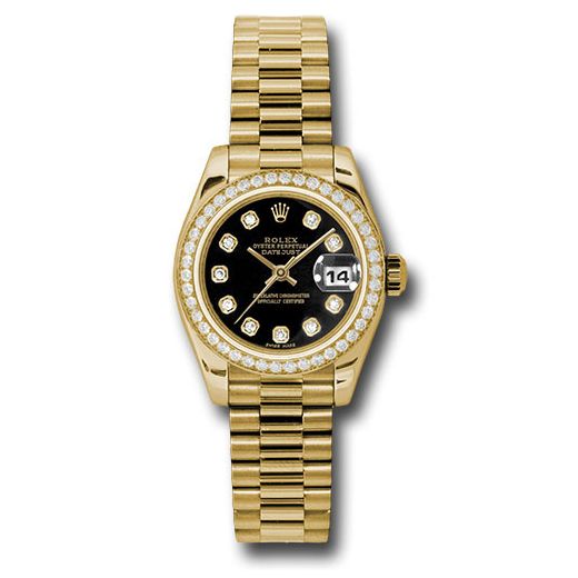 Đồng hồ Rolex Yellow Gold Lady-Datejust 42 Diamond Bezel Black Diamond Dial President Bracelet 179138 bkdp 26mm