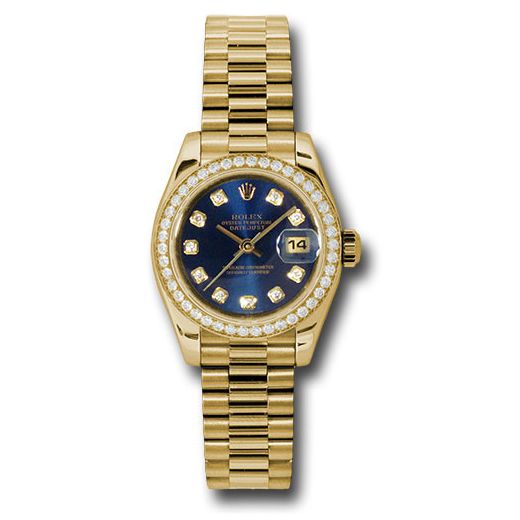 Đồng hồ Rolex Yellow Gold Lady-Datejust 42 Diamond Bezel Blue Diamond Dial President Bracelet 179138 bldp 26mm