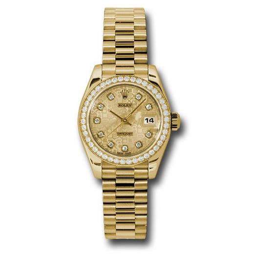 Đồng hồ Rolex Yellow Gold Lady-Datejust 42 Diamond Bezel Champagne Jubilee Diamond Dial President Bracelet 179138 chjdp 26mm