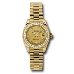 Đồng hồ Rolex Yellow Gold Lady-Datejust 42 Diamond Bezel Champagne Roman Dial President Bracelet 179138 chrp 26mm