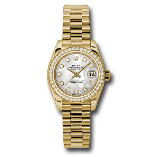 Đồng hồ Rolex Yellow Gold Lady-Datejust 42 Diamond Bezel Mother-Of-Pearl Diamond Dial President Bracelet 179138 mdp 26mm