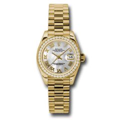 Đồng hồ Rolex Yellow Gold Lady-Datejust 42 Diamond Bezel Mother-Of-Pearl Roman Dial President Bracelet 179138 mrp 26mm