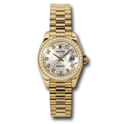 Đồng hồ Rolex Yellow Gold Lady-Datejust 42 Diamond Bezel Silver Jubilee Diamond Dial President Bracelet 179138 sjdp 26mm