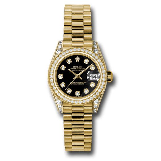 Đồng hồ Rolex Yellow Gold Lady-Datejust 42 Diamond Bezel Black Diamond Dial President Bracelet 179158 bkdp 26mm
