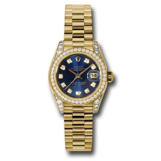 Đồng hồ Rolex Yellow Gold Lady-Datejust 42 Diamond Bezel Blue Diamond Dial President Bracelet 179158 bldp 26mm